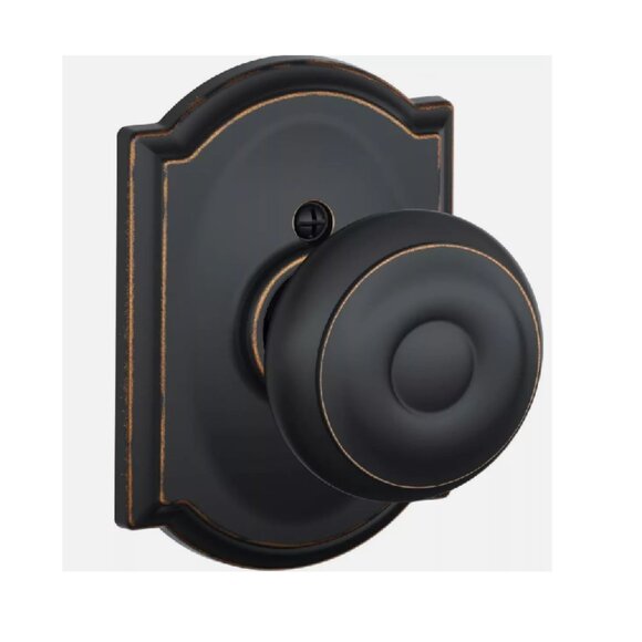 Georgian Aged Bronze Dummy Door Knob With Camelot Trim | Schlage Universal Cam - Picture 1 of 4